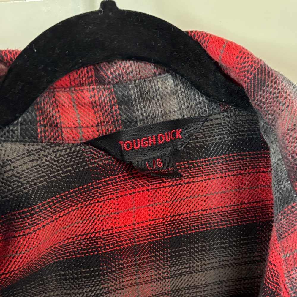 Men's Red and Black Plaid Shirt Jacket - Picture 2 of 4